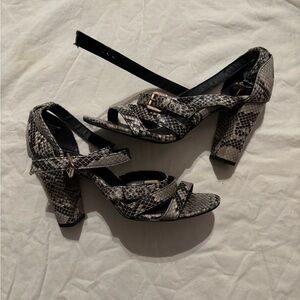 Strappy Snakeskin Patterned Heels
